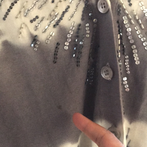 Super soft silk cotton mix ombré sequined v neck cardigan. - Picture 6 of 11